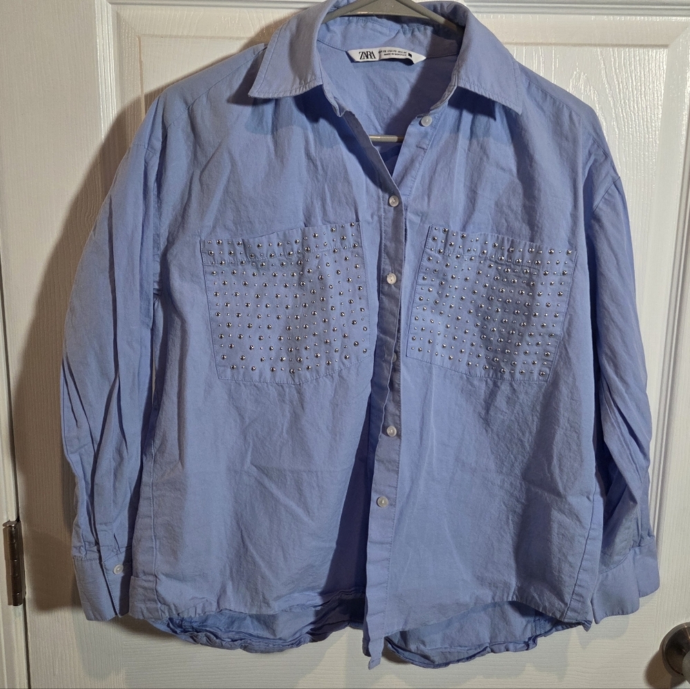 Zara Light Blue Casual Button-Down Shirt